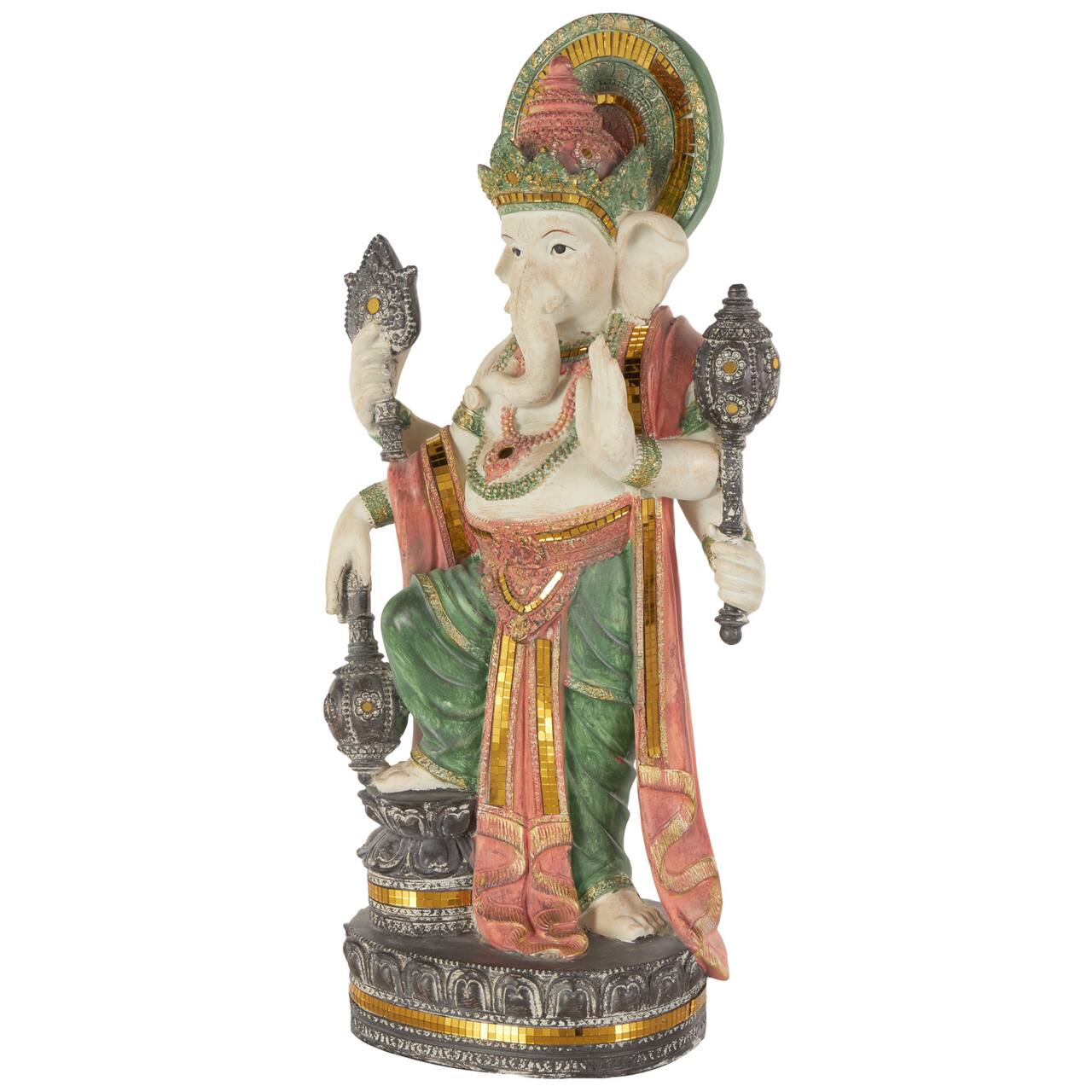 26.5" Gold Ganesh Sculpture with Green, Blue & Red Accents
